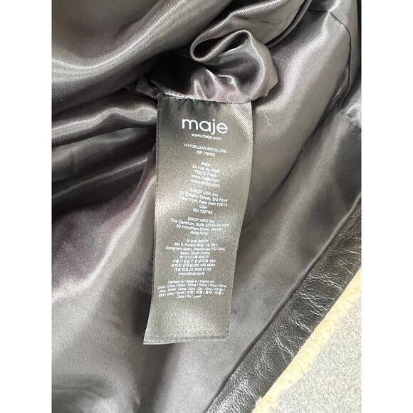 Maje Gillian Two-Tone Black & White Shearling Long Coat Jacket Size Medium - Picture 8 of 12